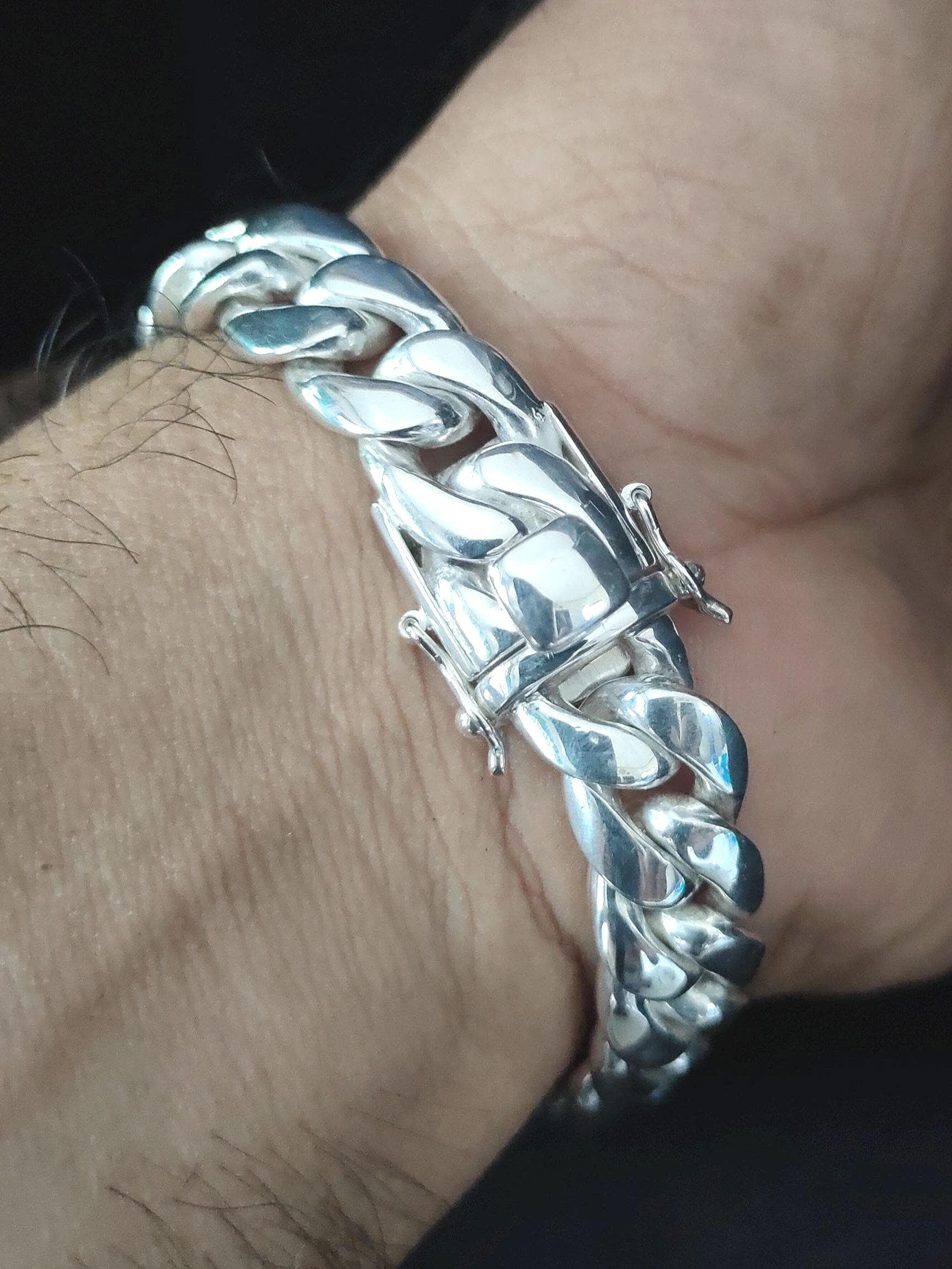 14 Mm Curb Chains, 999 Silver Chain, Men's Silver Bracelet. - Etsy