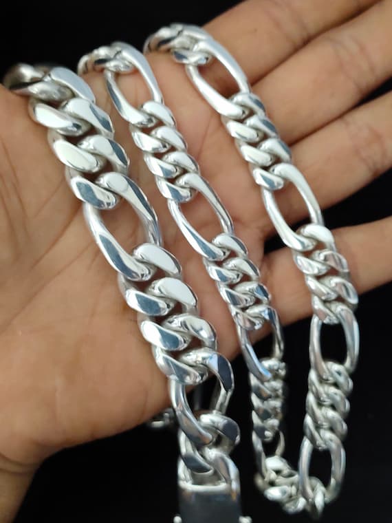 14mm 999 Silver Chain, Figaro Silver Necklace, Handmade 14mm 999 Silver Chain, Figaro Silver Necklace, Handmade