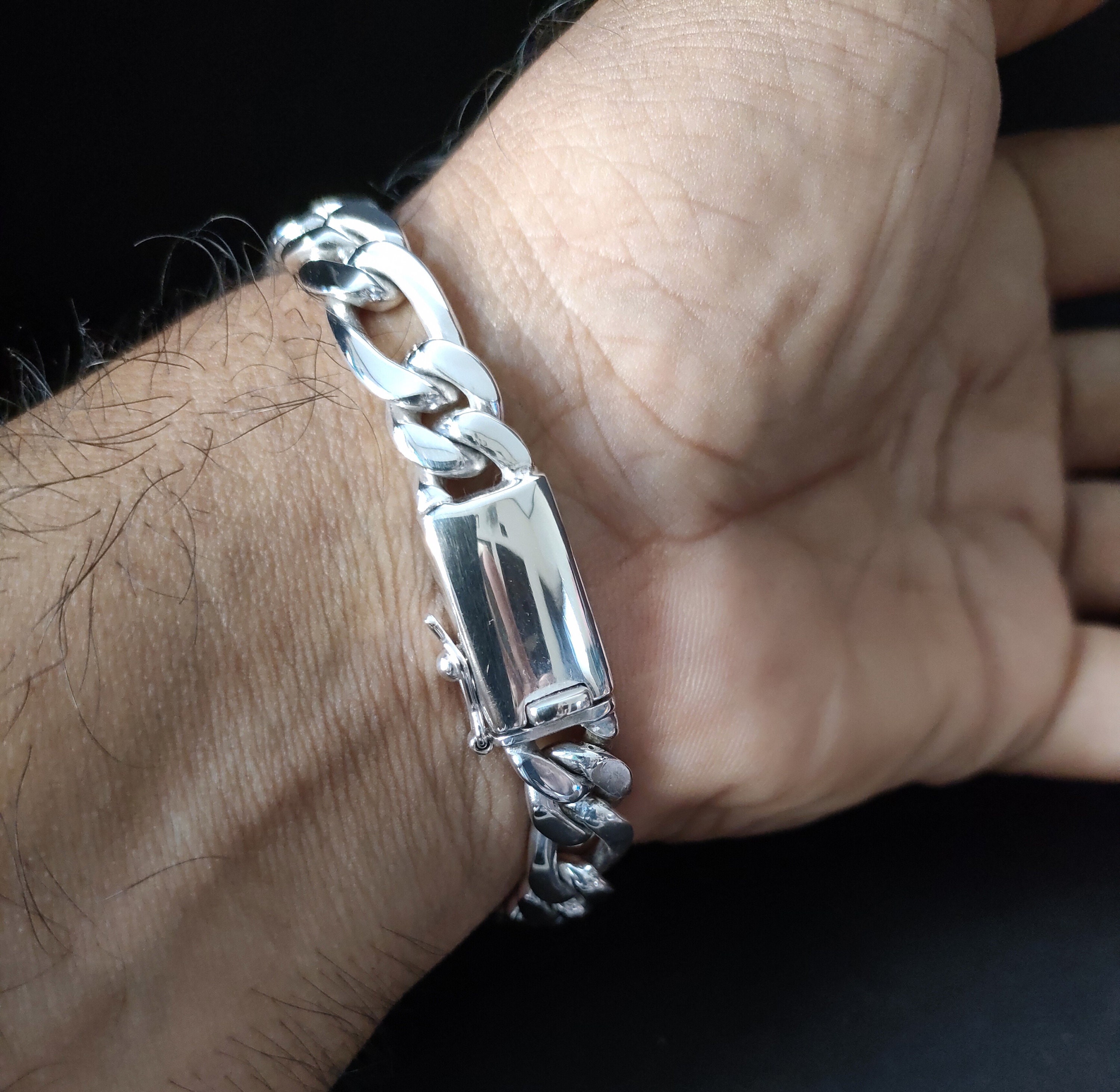 Handmade 999 Pure Silver Figaro Chain Bracelet - 8mm - Etsy