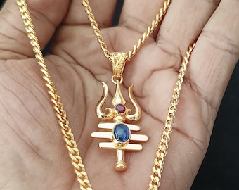 Trident of shiva, Hindu necklace, Blue sapphire necklace,
