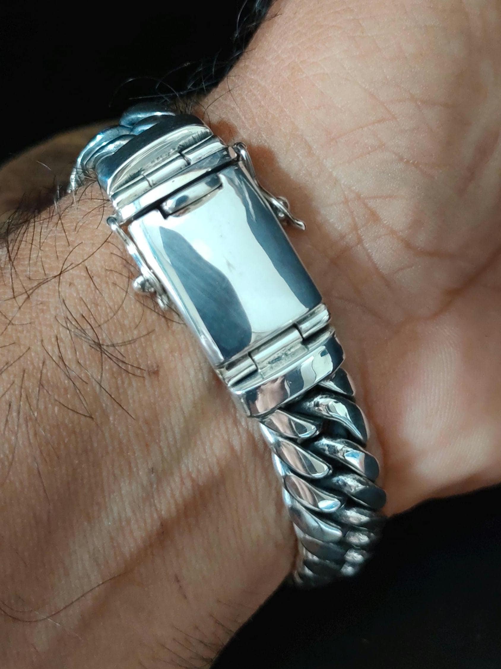 Mens 999 Fine Silver Curb Chain Bracelet: Handmade Balinese Jewelry
