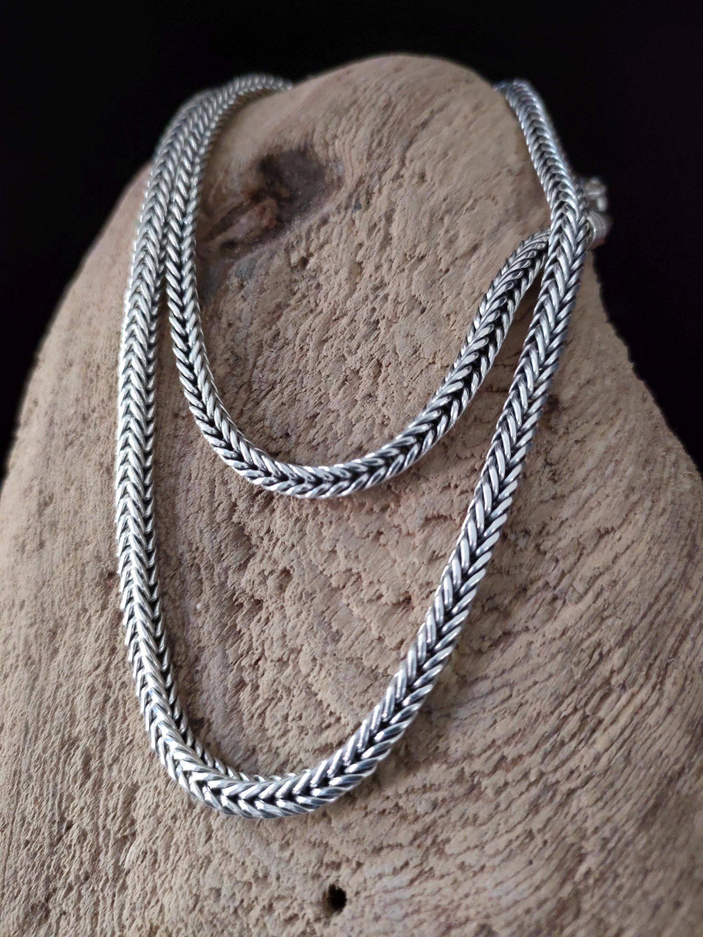 Handmade Bali 999 Silver Foxtail Chain Necklace: Men's Braided
