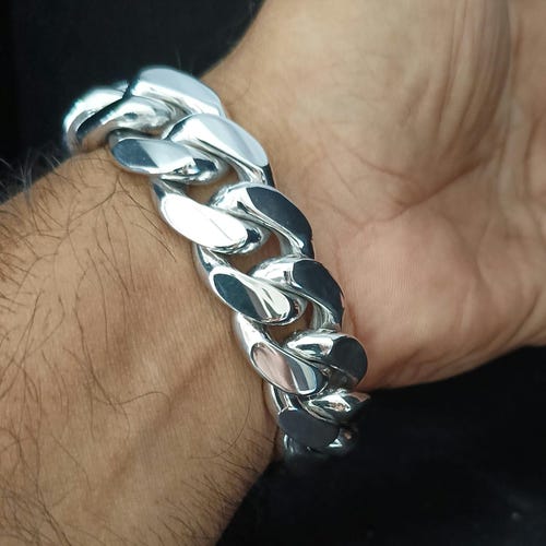 Heavy 999 Solid Silver Bracelet, 20mm Curb Chain, Handmade Jewelry