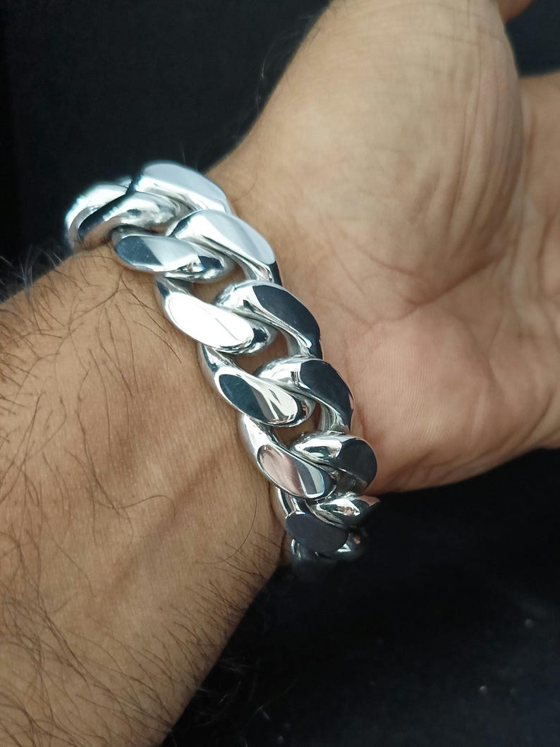Heavy 999 Solid Silver Bracelet, 20mm Curb Chain, Handmade Jewelry 7 Inches
