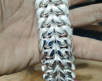999 Pure Silver Curb Chain Bracelet - 30mm Wide Heavy Men's