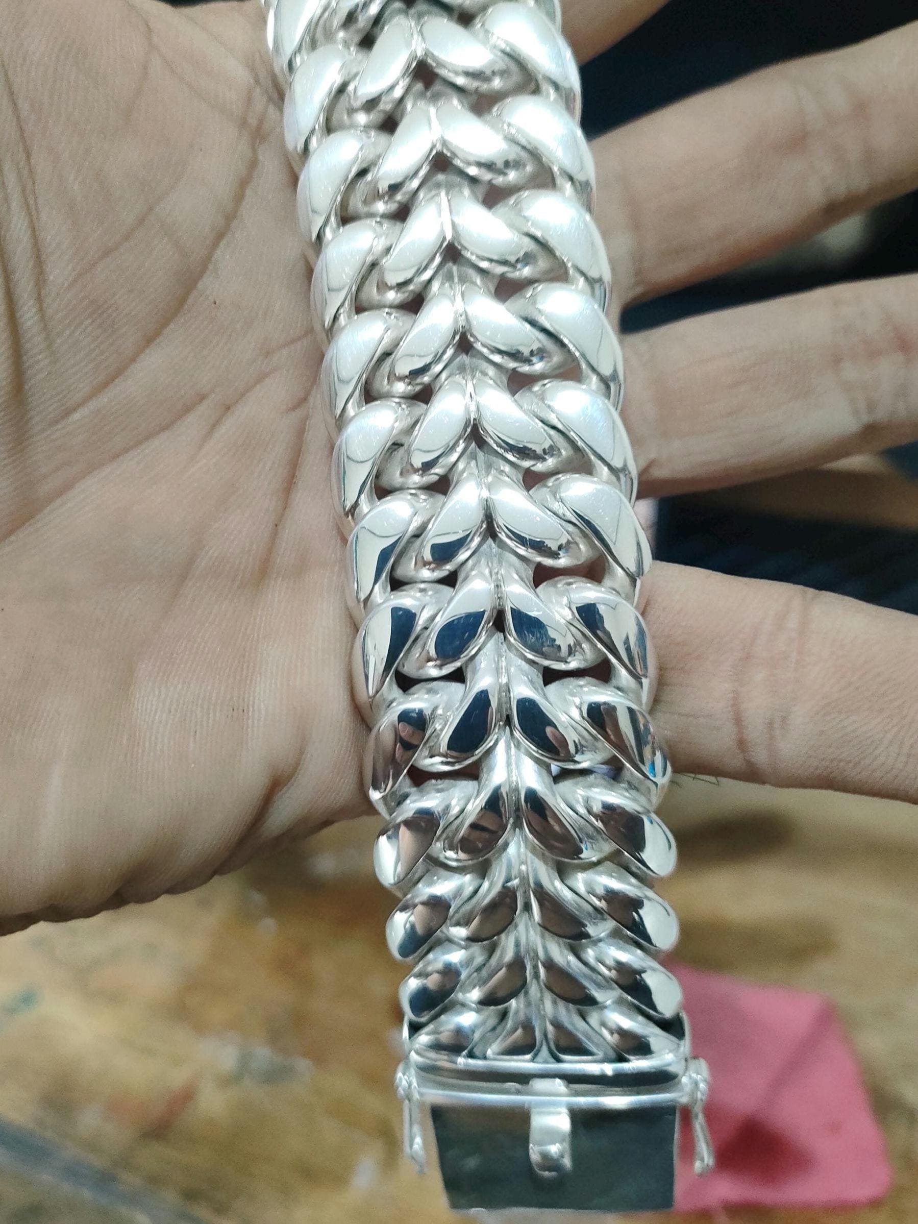 999 Pure Silver Curb Chain Bracelet - 30mm Wide Heavy Men's