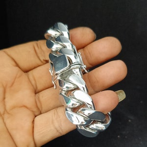 Heavy 999 Solid Silver Bracelet, 20mm Curb Chain, Handmade Jewelry 8 Inches