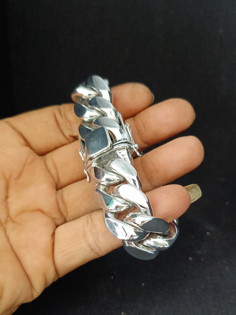 Heavy 999 Solid Silver Bracelet, 20mm Curb Chain, Handmade Jewelry 8 Inches