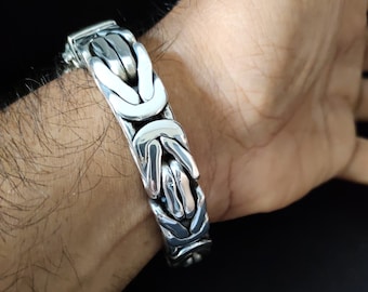 14 mm Men's silver bracelet, Byzantine chain, handmade jewelry.
