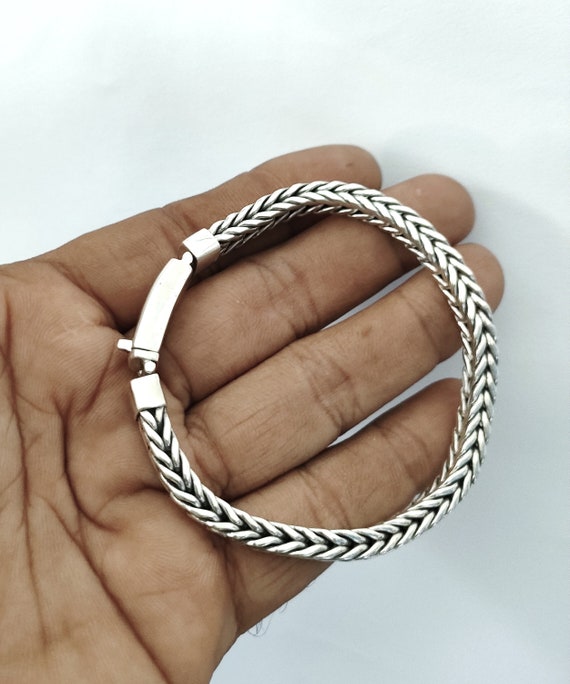 Men's Silver Bracelet, Foxtail Chain, Custom Bracelet. - Etsy