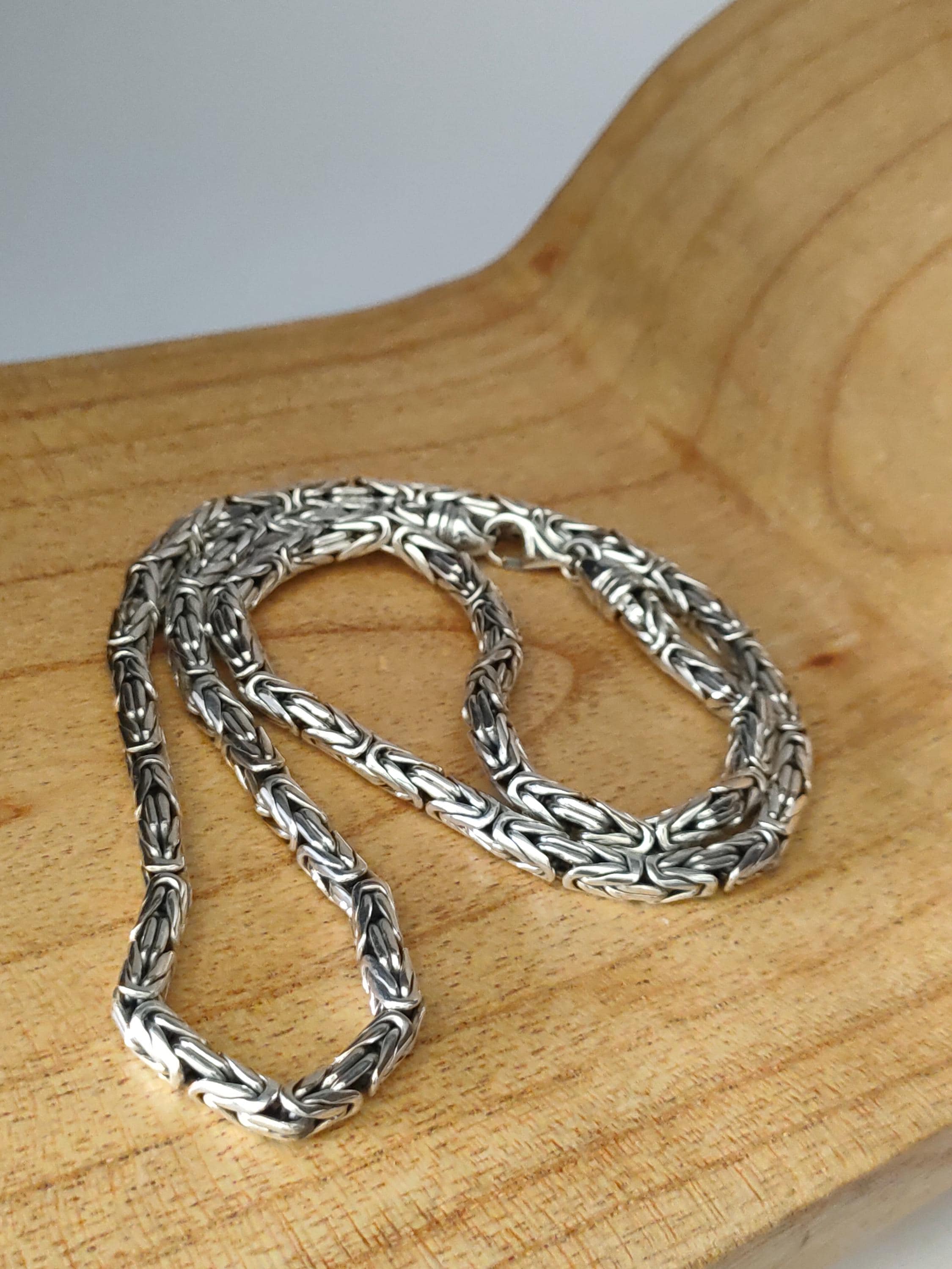 999 Pure Silver 4 Mm Byzantine Chain Necklace - Handmade Bali