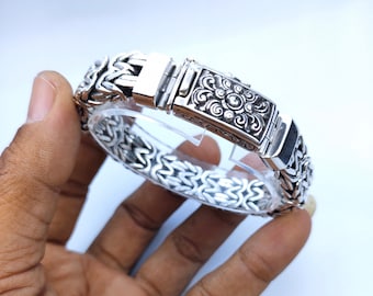 Mens Heavy Sterling Silver Byzantine Bracelet, 14mm Chain