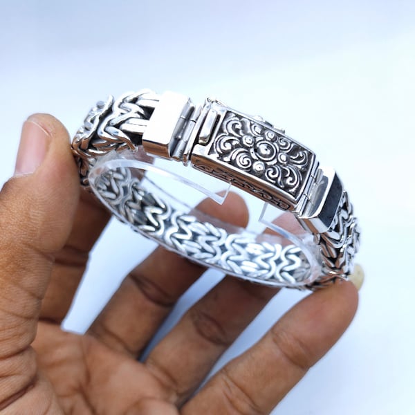 14 mm Men silver bracelet, Personalized silver bracelet, Byzantine chain Bracelet, handmade jewelry.