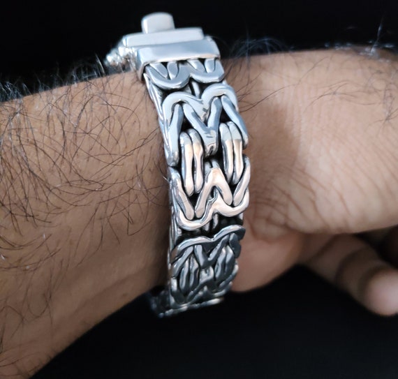 999 Solid Silver Men's Bracelet: 16 Mm Thick Byzantine Style Chain
