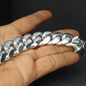 Heavy 999 Solid Silver Bracelet, 20mm Curb Chain, Handmade Jewelry 9 Inches