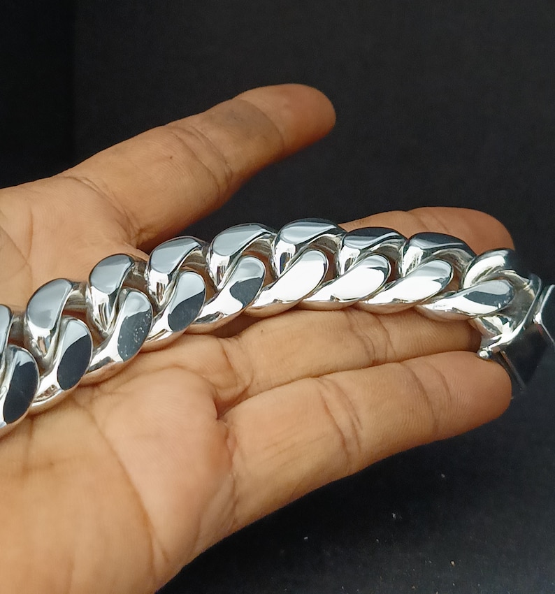 Heavy 999 Solid Silver Bracelet, 20mm Curb Chain, Handmade Jewelry 9 Inches