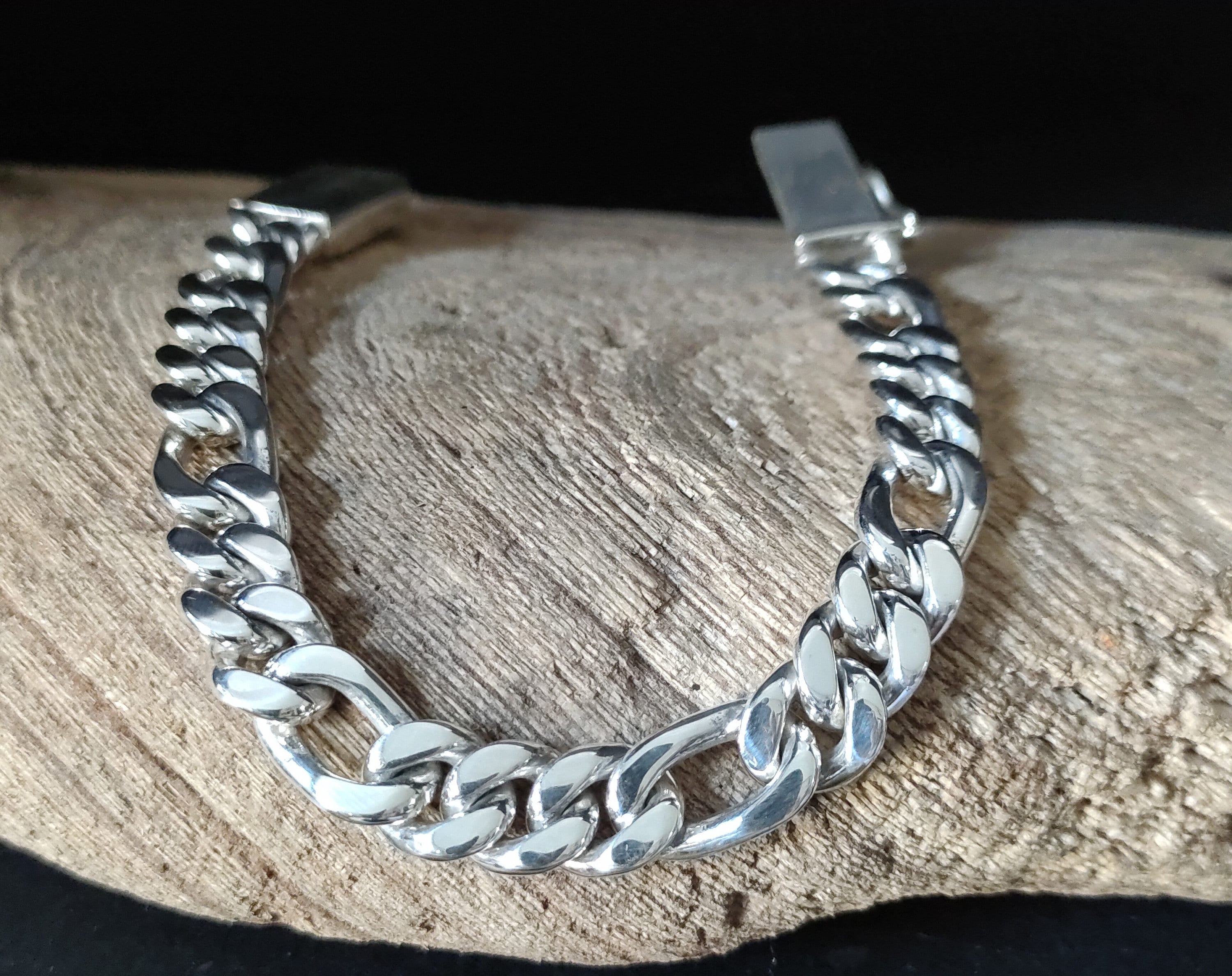 10 Mm 999 Silver Bracelet, Figaro Chains Silver, Handmade Jewelry