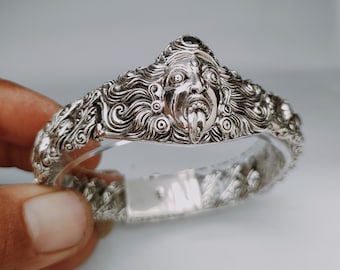 Mens silver bracelet, Cuban chains bracelet, Goddess Kali bracelet, handmade gifts, personalized jewelry.