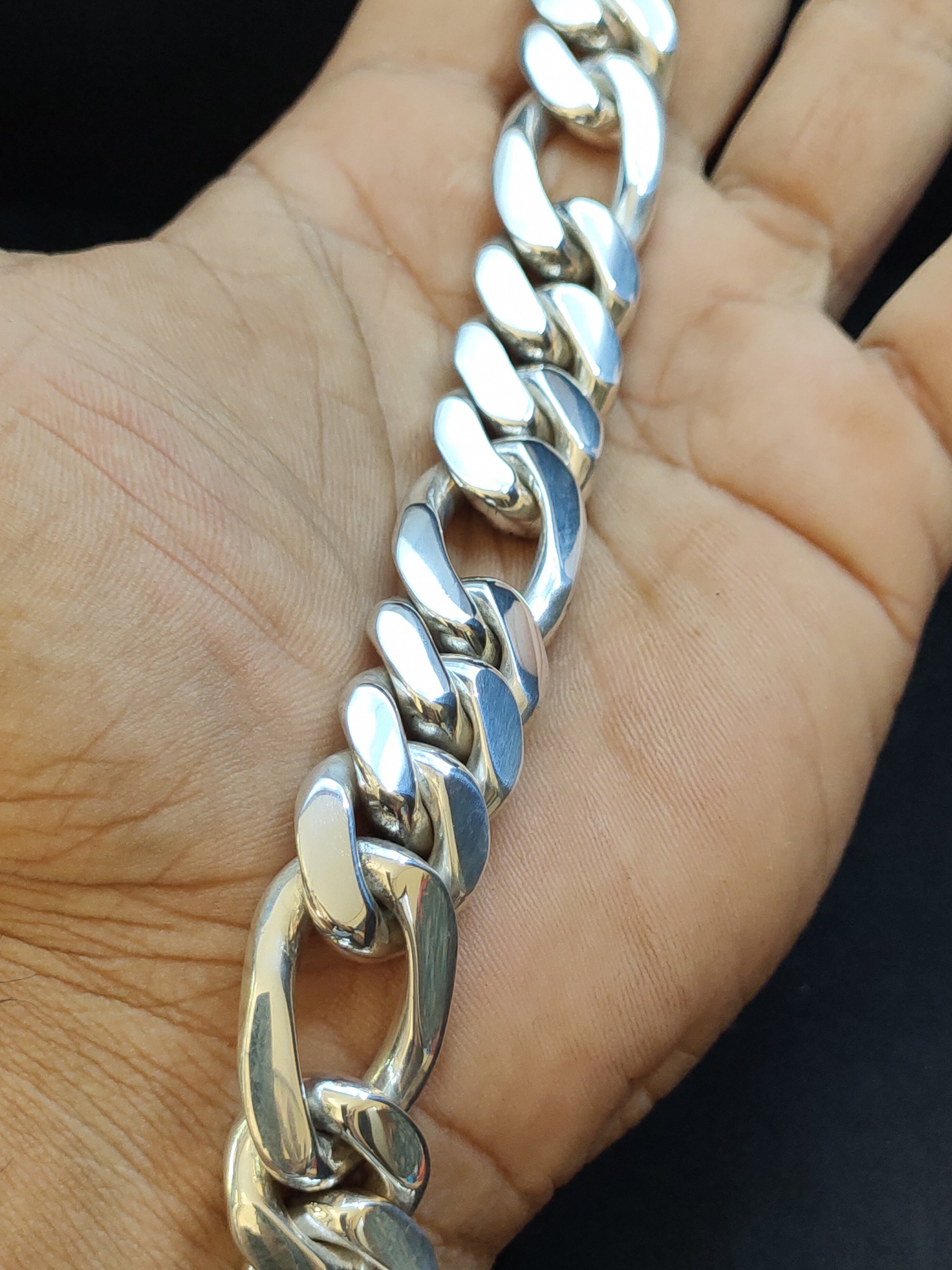 Heavy 999 Pure Silver Figaro Chain Bracelet, Men's Gift - Etsy