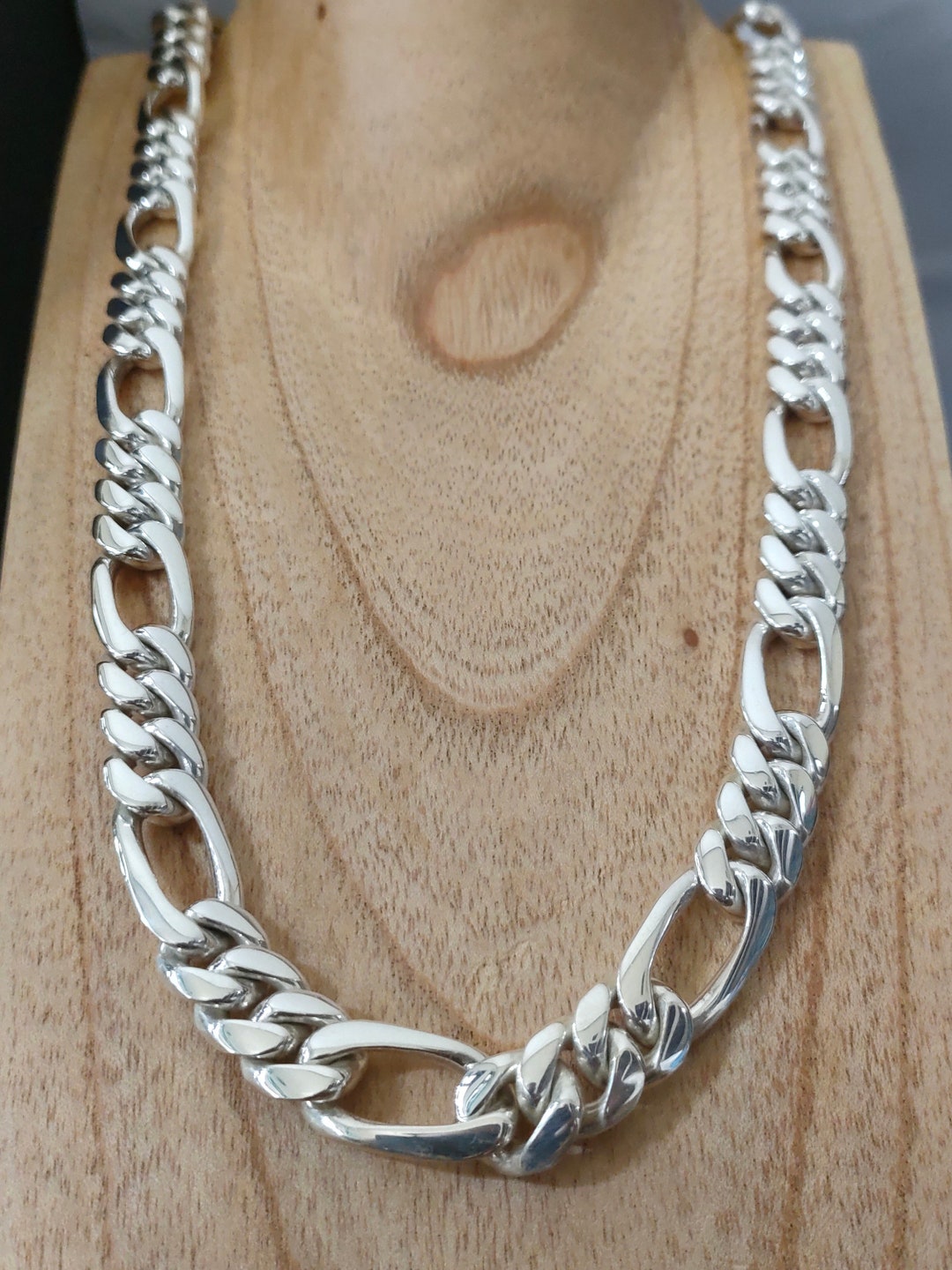 999 Solid Silver Figaro Chain Necklace - Bali Handmade, 12mm - Etsy