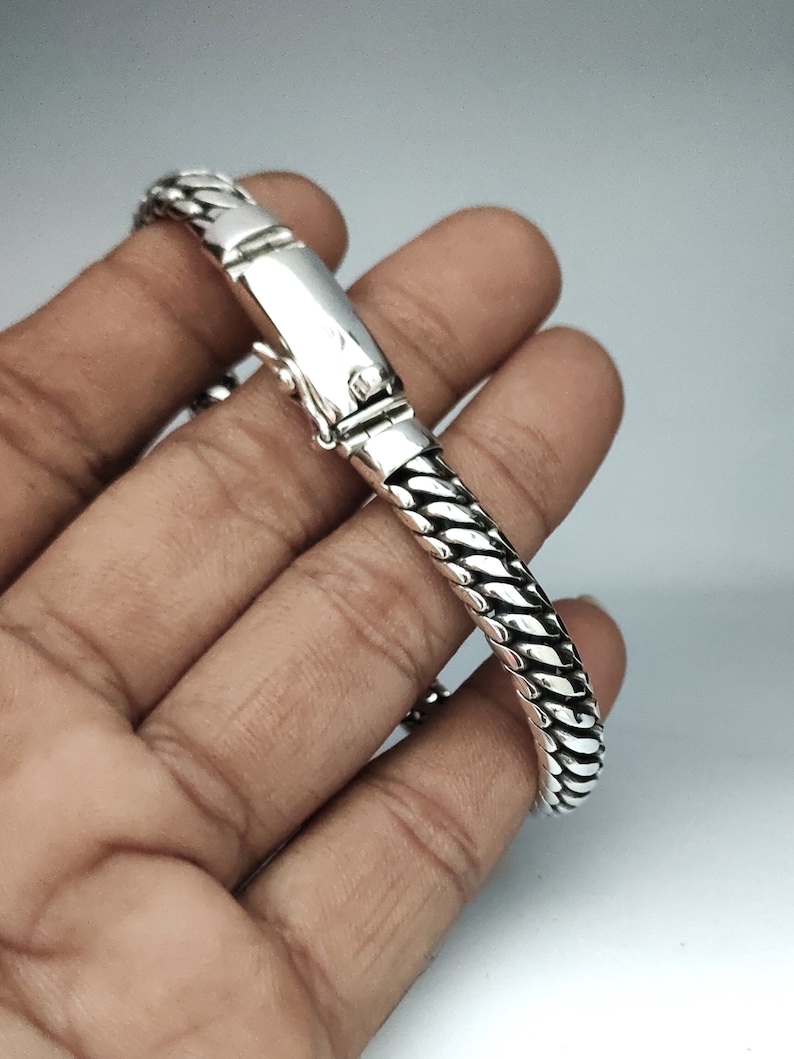 999 silver chain, woven snake bracelet, handmade jewelry, Custom engraving. 9 Inches