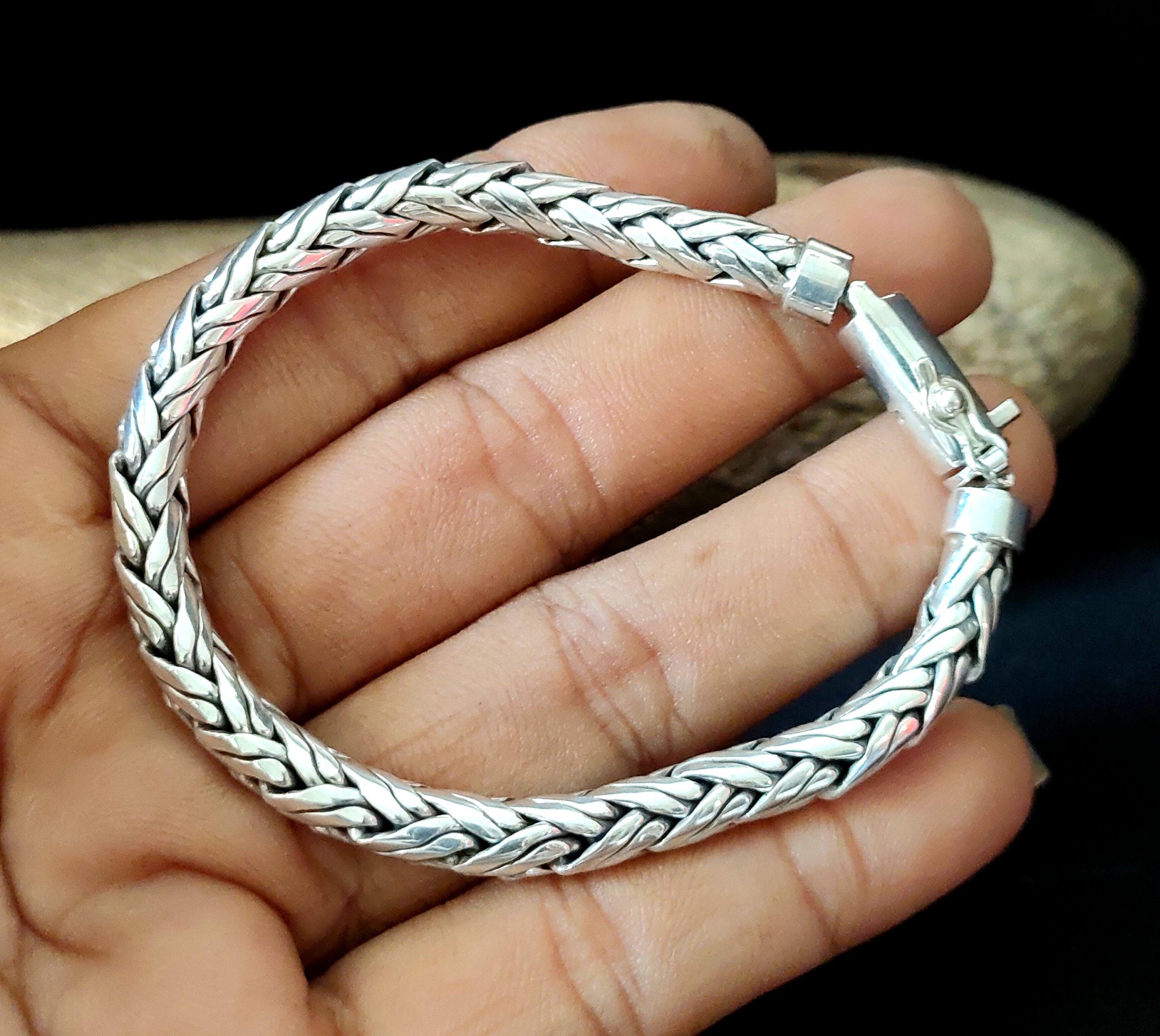 Men's 999 Solid Silver, Foxtail Chain Bracelet - Etsy Singapore