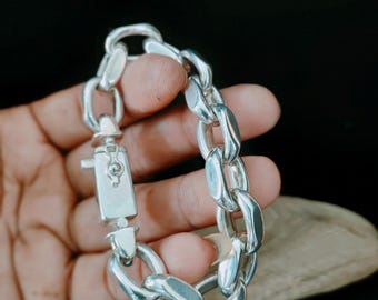 14 Mm Handmade 999 Silver Anchor Bracelet: Heavy Link Chain - Etsy