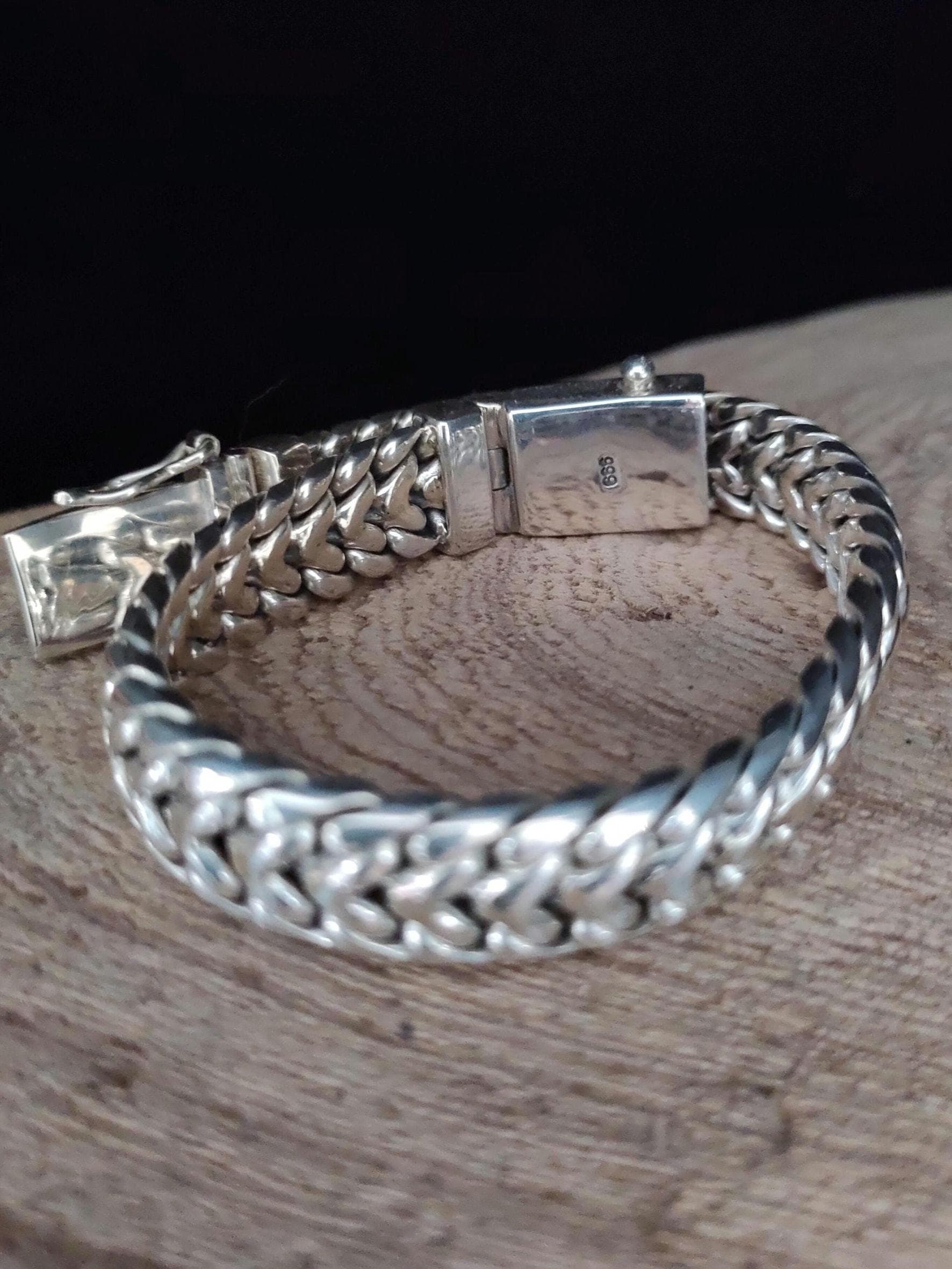 999 Pure Silver Men's Bracelet: Heavy Chain, Personalized Jewelry