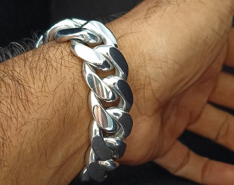 Men's 999 Solid Silver Curb Bracelet, Handmade Chain