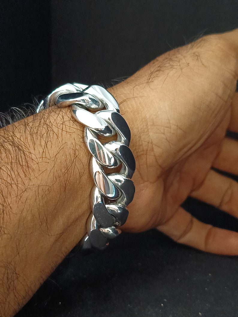 Heavy 999 Solid Silver Bracelet, 20mm Curb Chain, Handmade Jewelry image 5