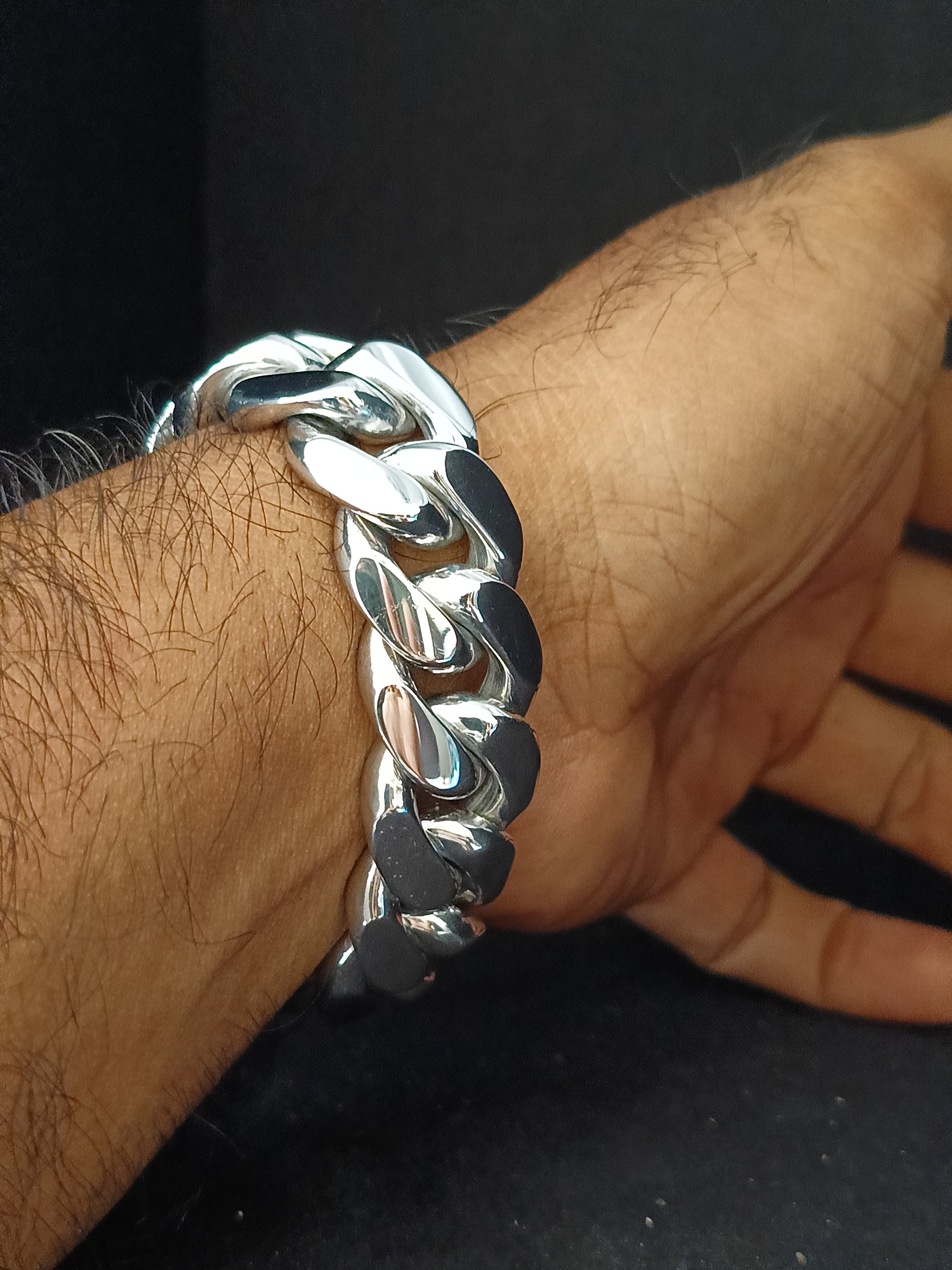 Heavy 999 Solid Silver Bracelet, 20mm Curb Chain, Handmade Jewelry
