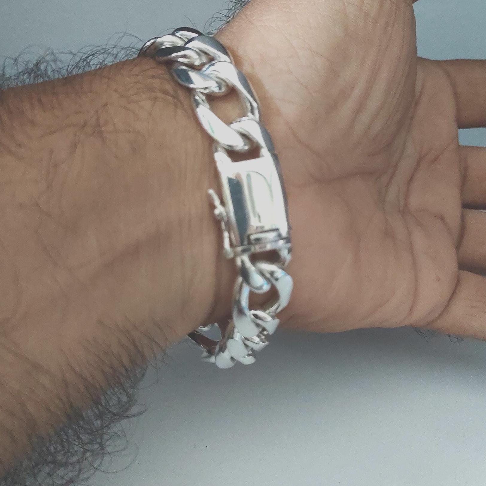 999 Silver Figaro Chain Bracelet: Custom Engraved Men's Jewelry - Etsy