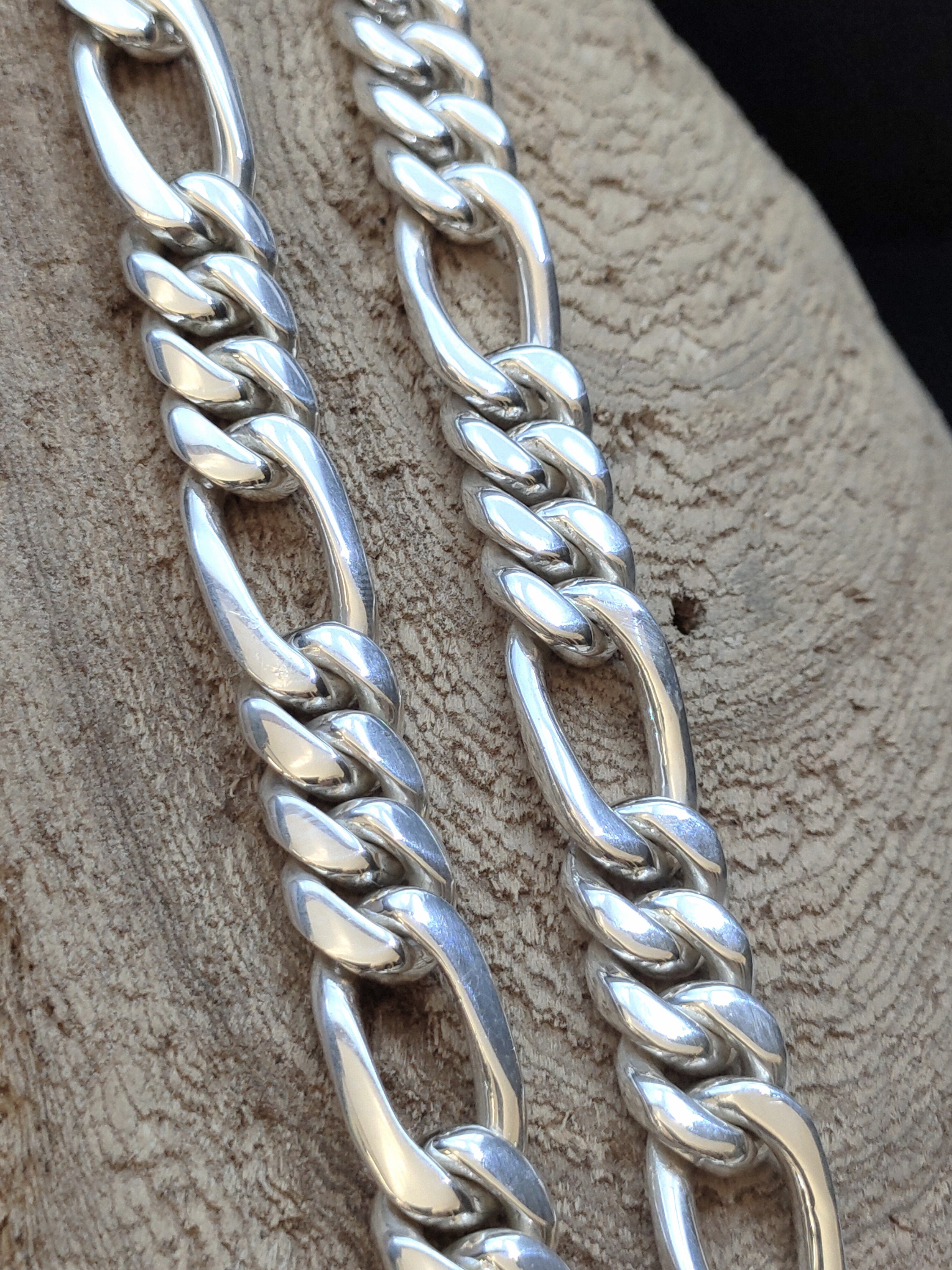 999 Solid Silver Figaro Chain Necklace - Bali Handmade, 12mm - Etsy