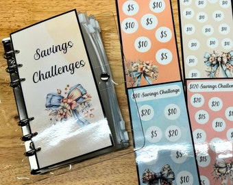 Budget Binder and Savings Challenge Tracker Set | Set of 8 Mini Savings Challenge Trackers | Clear A6 Binder | Cash Budget Binder