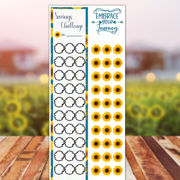 Savings Challenge Full Sidebar Stickers | Sunflower Collection | Weekly Monthly Tracker Stickers | Erin Condren Sticker | Calendar Sticker