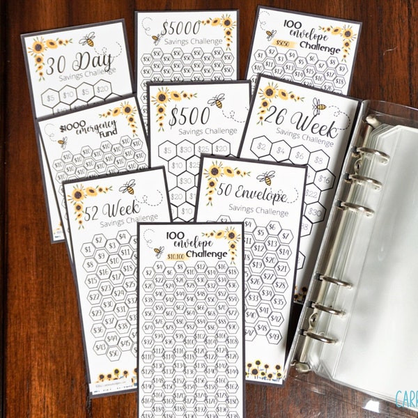 Savings Challenge Starter Set with Set of 9 Mini Savings Challenge Trackers | Savings Challenge Bundle