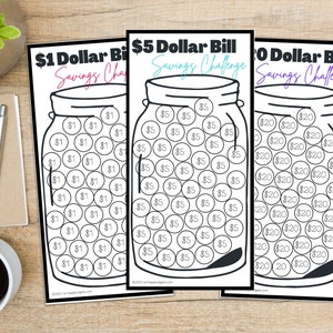 Mini Savings Challenge Trackers Fits A6 Budget Binders | Savings Challenge Bundle | 1 Dollar Bill | 5 Dollar Bill | 20 Dollar Bill