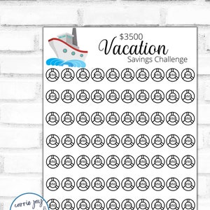 Cruisevakantiebesparingsuitdaging, 3500 cruisebesparingstracker, vakantietracker, afdrukbaar doel, geldenvelop en tracker