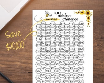 100 Envelope Challenge Tracker Printable Savings Goal Money Etsy