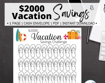 Vacation Savings Challenge Tracker, 2000 Savings Tracker, Cruise Savings Tracker, Vacation Tracker
