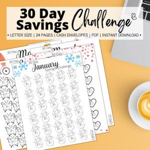 30 Day Money Savings Challenge for all 12 Months with Printable Cash Envelopes, Printable Budget Binder, Money Challenge, Budget Tracker image 1