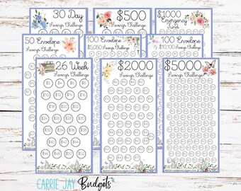 Mini rastreadores de ahorro para carpetas de presupuesto A6 / Paquete de desafío de ahorro / Juego de 9 rastreadores imprimibles para llenar el bolsillo