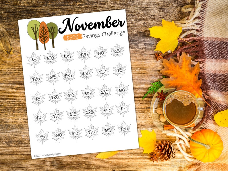 30 Day November Savings Challenge Save 500 Budget Binder Etsy