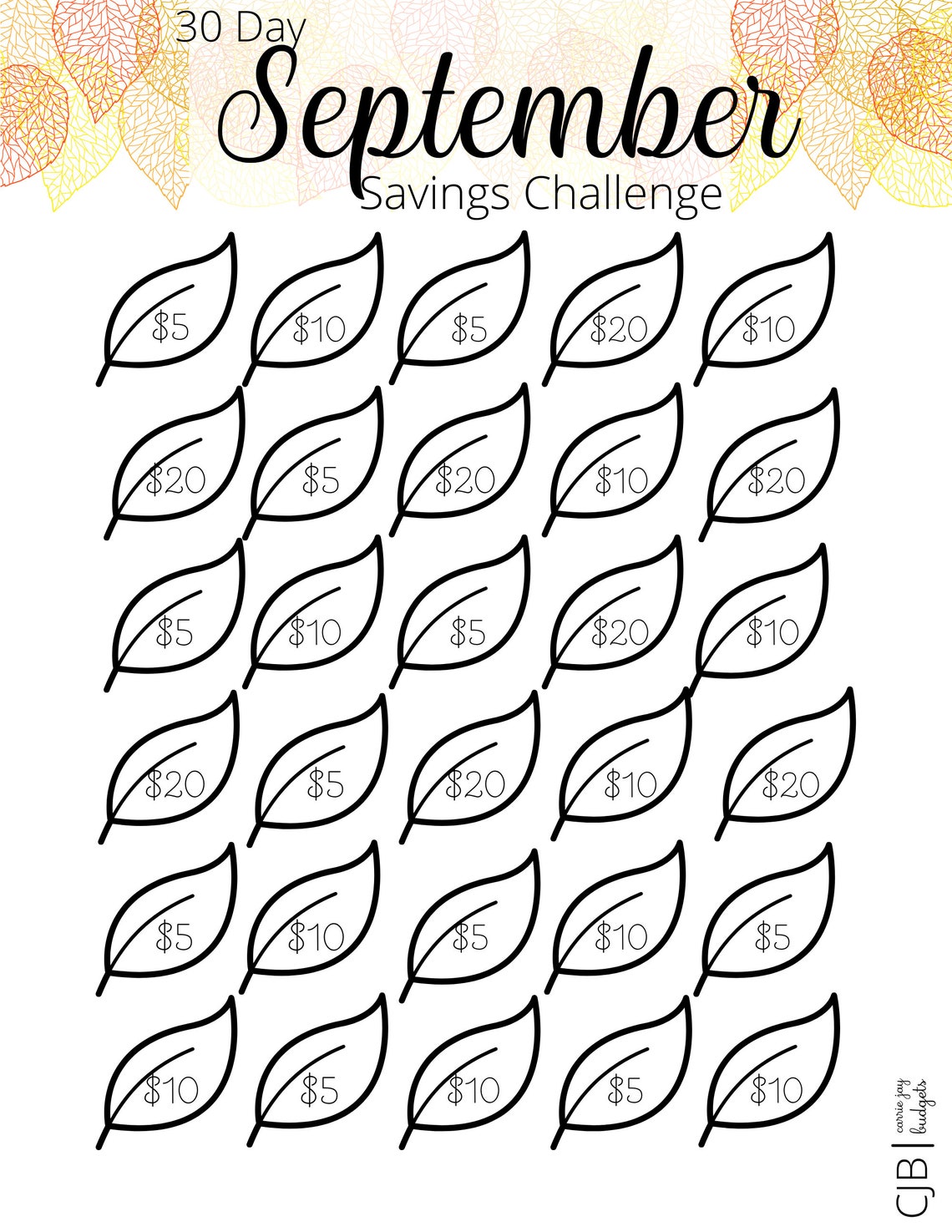 30 Day September Savings Challenge Printable Goal and Guide Etsy