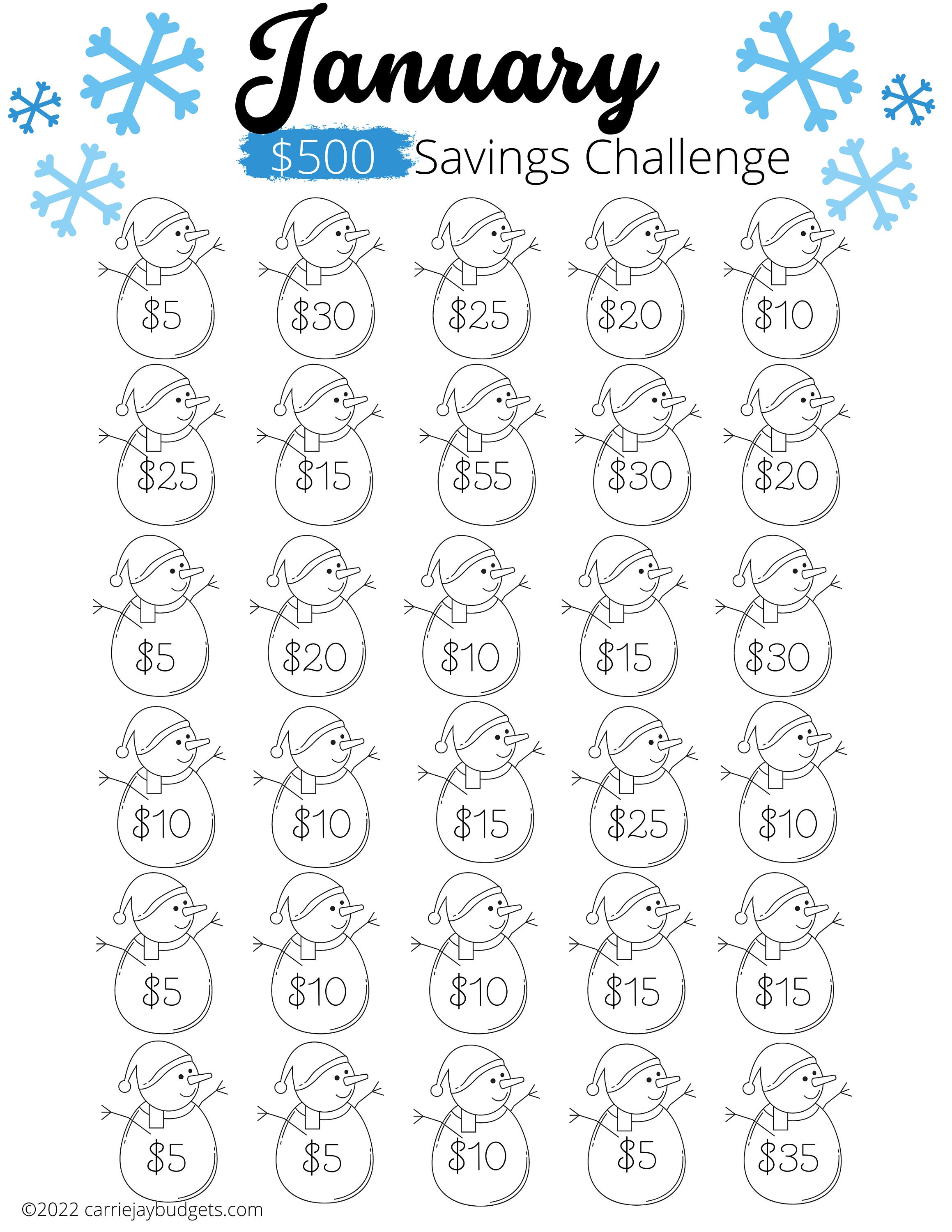 30 Day January Savings Challenge Save 500 Printable Goal Etsy