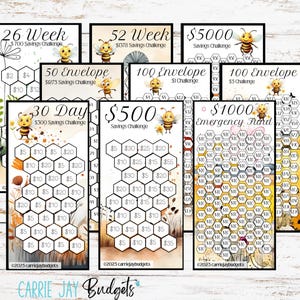 Savings Challenge Fits A6 Budget Binders | Savings Challenge Bundle | Set of 9 | Savings Challenge Tracker Bundle