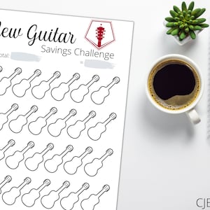 Gitarren-Spar-Challenge, druckbares Ziel und Anleitung, Geld-Challenge, Bargeld-Umschlag-Einsparungen, sinkende Mittel