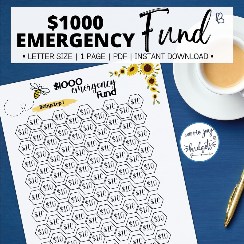 1000 Emergency Fund Printable Savings Tracker Dave Ramsey - Etsy