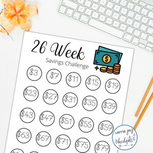 26 Week Savings Challenge, Printable Goal and Guide, Money Savings ...