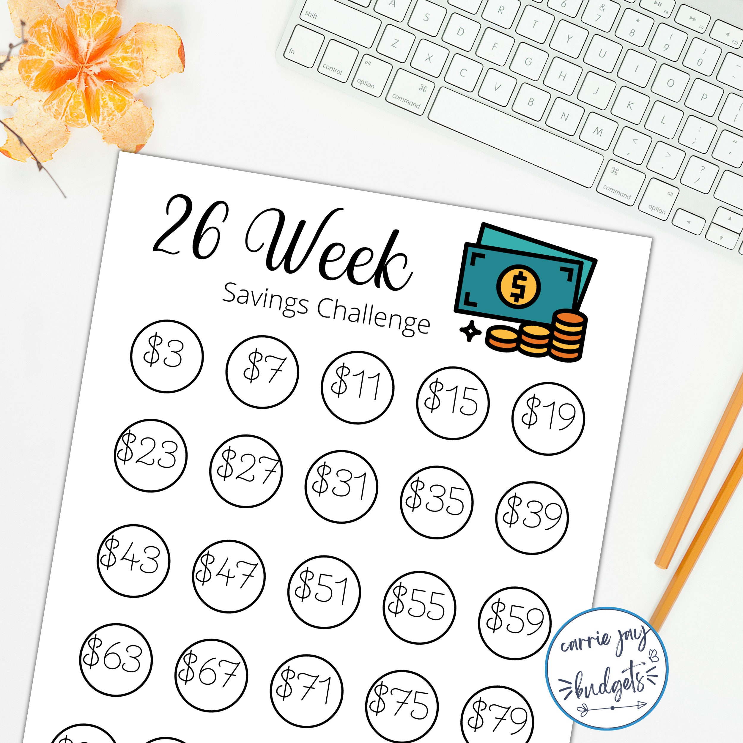 26 Week Savings Challenge Printable Goal and Guide Money - Etsy